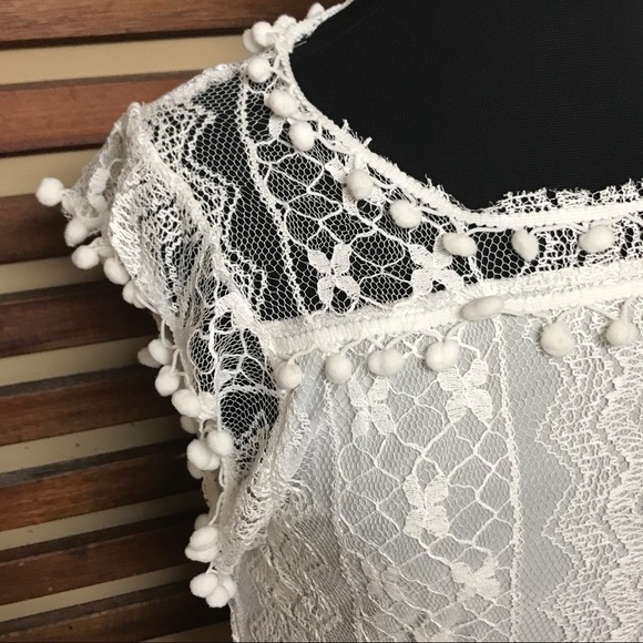 Pom-Pom Mini White Dress Summer Relaxed Lace Slip - Picture 4 of 8